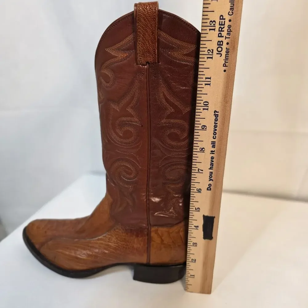 Panhandle Slim Mens 8 D Brown Exotic Ostrich Leg Cowboy Western Boots Vintage